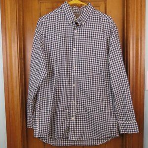 Duluth Trading Long Sleeve Shirt Men Med Button Down Gingham Navy Blue Cotton+